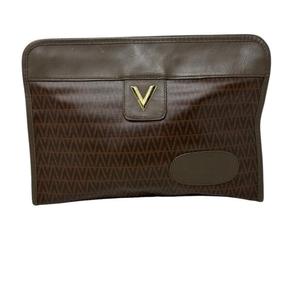 Valentino brown leather V pattern clutch bag - Picture 12 of 15